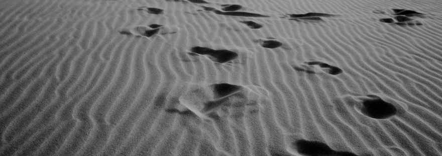 footprints on ribbed sandy coast in daylight